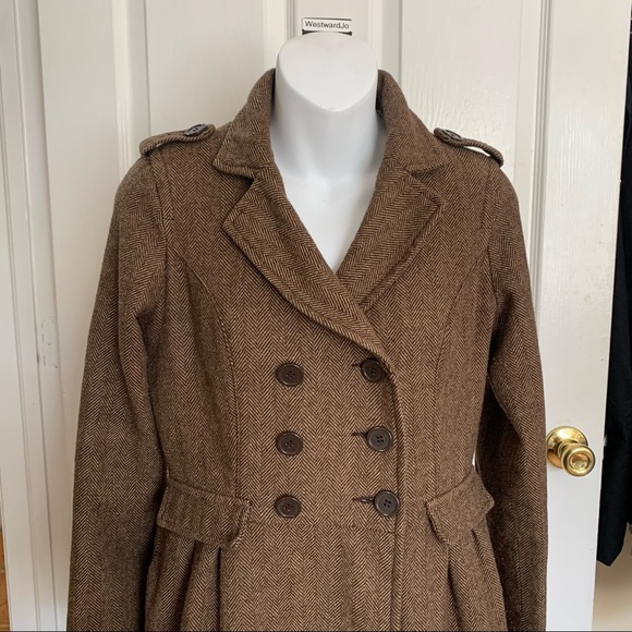 HERITAGE 1981 Tweed Coat Jacket Double Breasted Brown Size S. - Picture 3 of 14